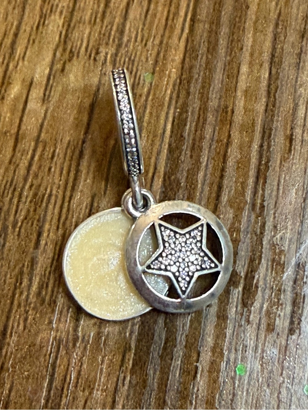 Pandora Silver Star Disc Charm Pendant in Cream